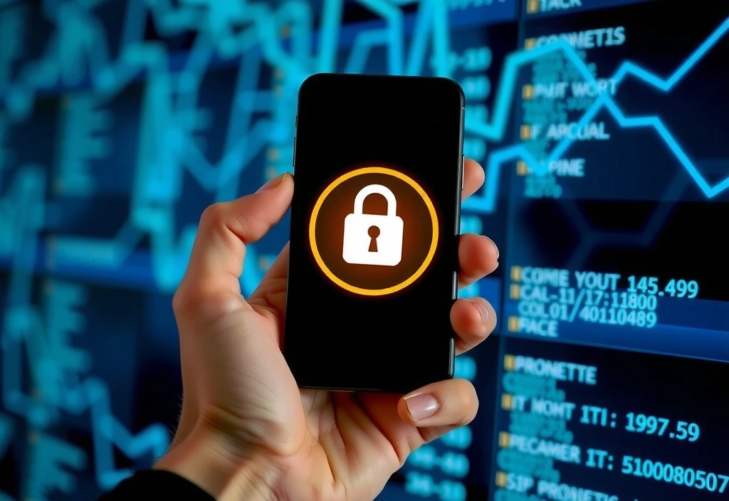 Mano che tiene uno smartphone con icona di blocco per la privacy